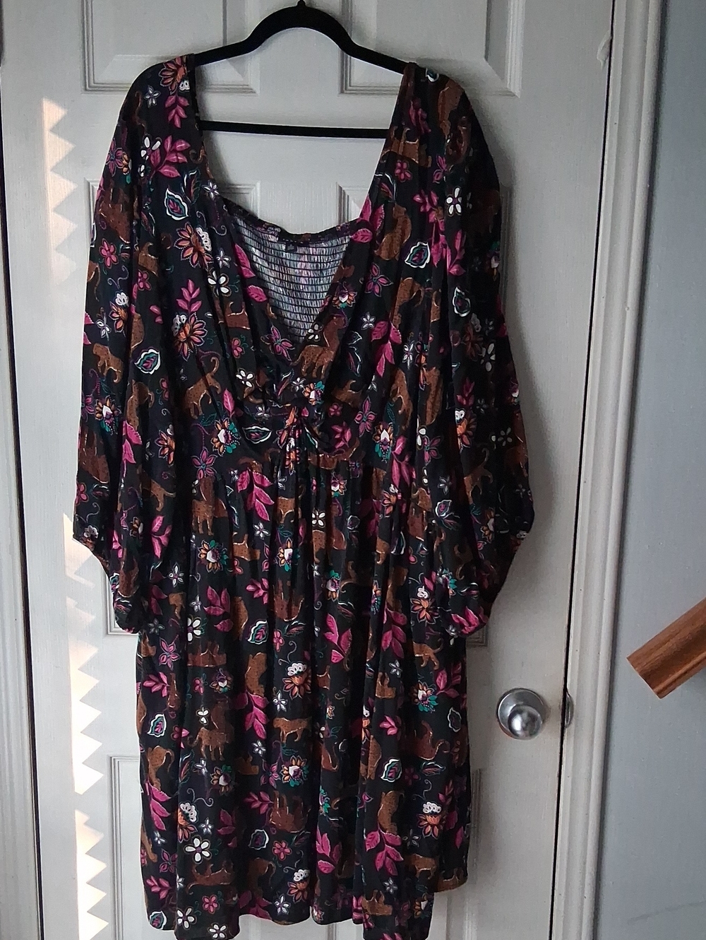 torrid Black Floral Tie-Front Long Sleeve Dress with Pink & Brown Accents